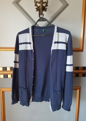 Benetton Lacivert Cizgili Rahat Erkek Triko Hirka S M
