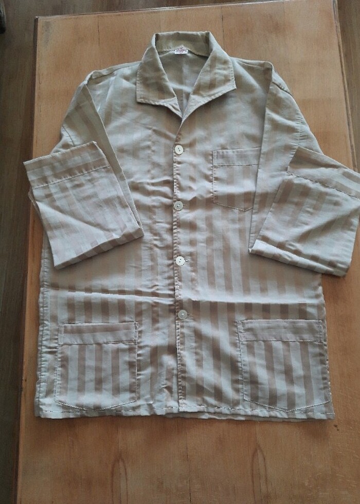 NOSTALJİK BEJ ERKEK PİJAMA TAKIMI (XL) - Görsel 2