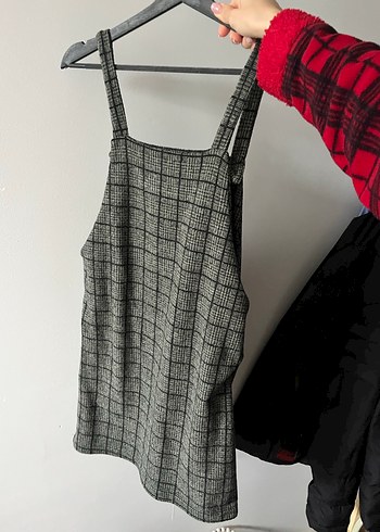 Gri Kareli Düğmeli Kısa Tulum - Görsel 2