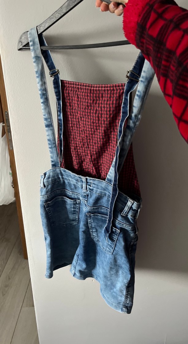 Mavi Batik Desenli Kadın Kot Şort Salopet - Görsel 2