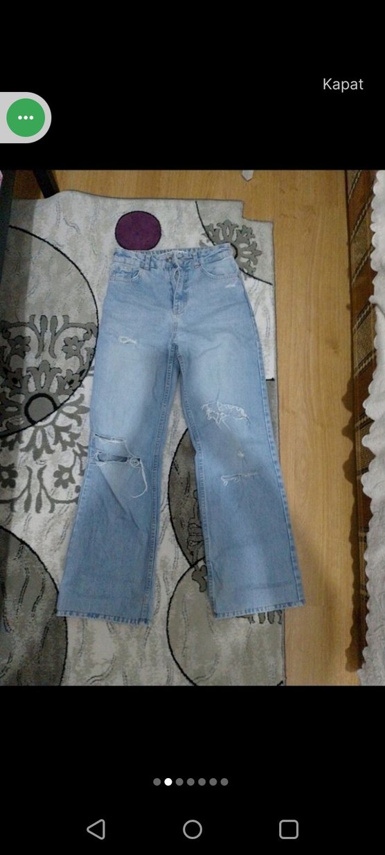 Yırtık Detaylı Mavi Bol Kesim Kadın Jean - Görsel 2