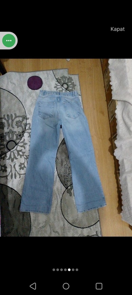 Yırtık Detaylı Mavi Bol Kesim Kadın Jean - Görsel 5