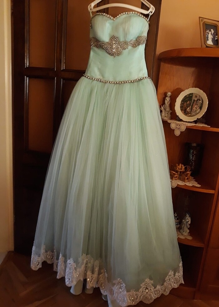 Su yeşili nişan kına elbisesi - Görsel 4