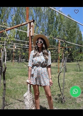 V Yaka Düğmeli Bohem Kısa Tulum - Görsel 2