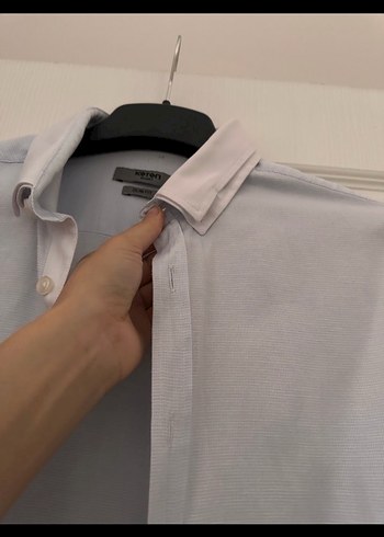 Bej Keten Erkek Gömlek, Uzun Kollu, Düğmeli - Görsel 2