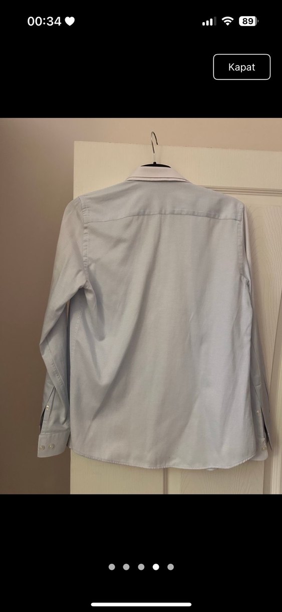 Bej Keten Erkek Gömlek, Uzun Kollu, Düğmeli - Görsel 3