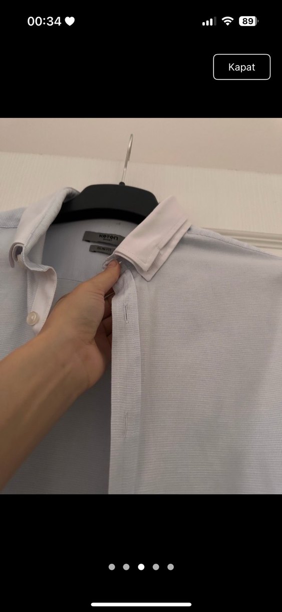 Bej Keten Erkek Gömlek, Uzun Kollu, Düğmeli - Görsel 2