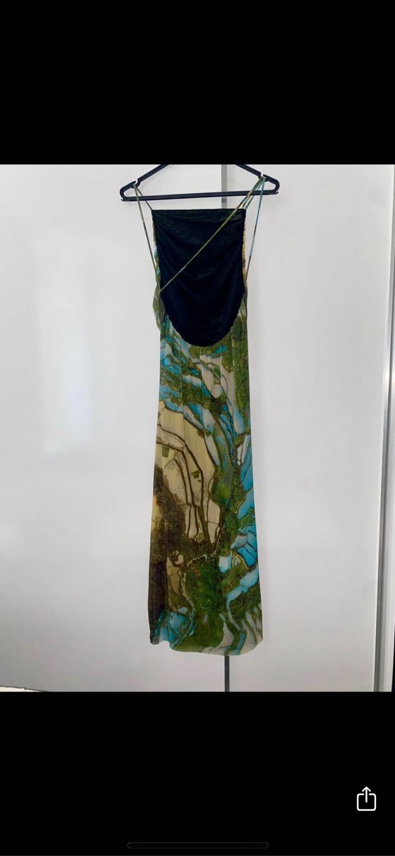 Zara Turkuaz Uzun şifon Elbise - Görsel 2