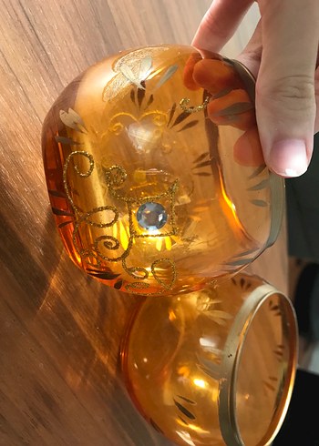 Altın Renkli Turuncu Cam Kase - Görsel 3