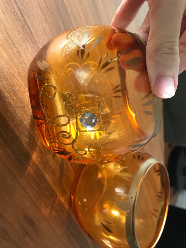 Altın Renkli Turuncu Cam Kase - Görsel 3