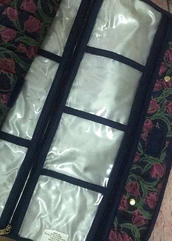Beden Bordo Vintage Desenli Fermuarlı Kadın Seyahat makyaj çaorganizer