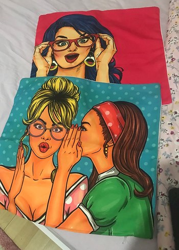 Renkli Baskılı Dekoratif Yastık Kılıfları ikili