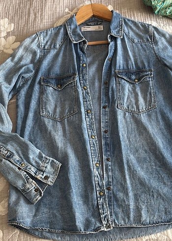 Zara Klasik Mavi Denim Gomlek