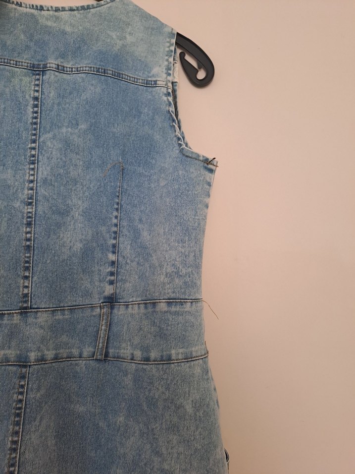 Düğmeli Nakışlı Kadın Denim Uzun Elbise - Görsel 4