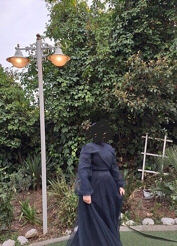 Balon kol tüllü lacivert abiye elbise - Görsel 4