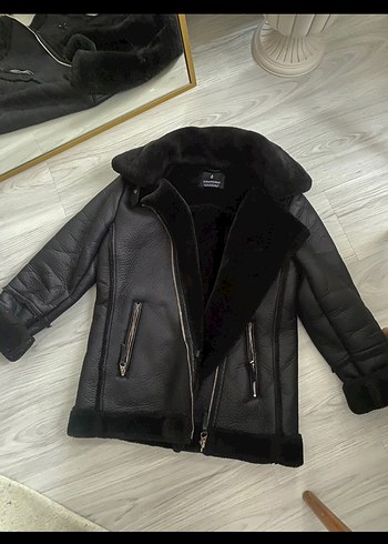 Kürk Detaylı Siyah Deri Biker Ceket