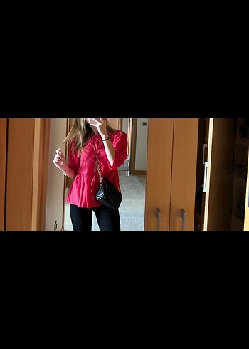 Önden bağlamalı, kısa Kollu Mini Pembe pamuklu Bluz
