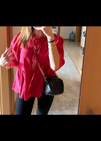 LC Waikiki Önden bağlamalı, kısa Kollu Mini Pembe pamuklu Bluz