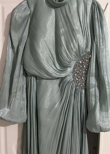 Turkuaz Drapeli Uzun Abiye Elbise - Görsel 16