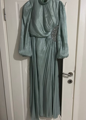 Turkuaz Drapeli Uzun Abiye Elbise - Görsel 18