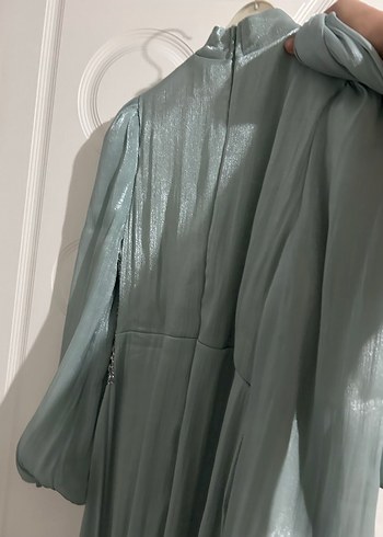 Turkuaz Drapeli Uzun Abiye Elbise - Görsel 11