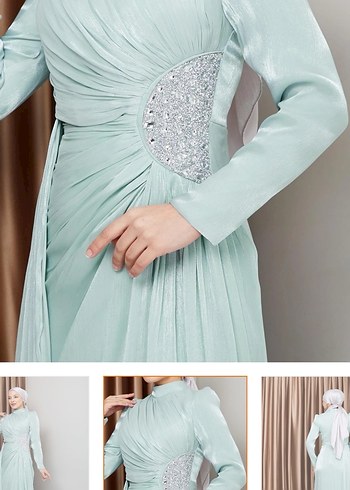 Turkuaz Drapeli Uzun Abiye Elbise - Görsel 4