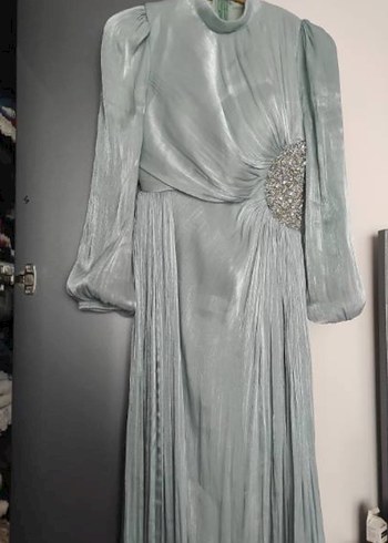 Turkuaz Drapeli Uzun Abiye Elbise - Görsel 3