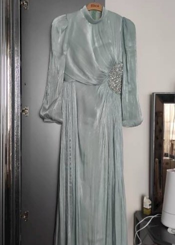 Turkuaz Drapeli Uzun Abiye Elbise - Görsel 2