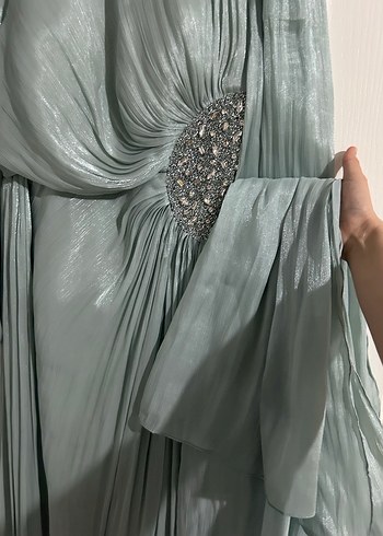 Turkuaz Drapeli Uzun Abiye Elbise - Görsel 12