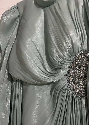 Turkuaz Drapeli Uzun Abiye Elbise - Görsel 14