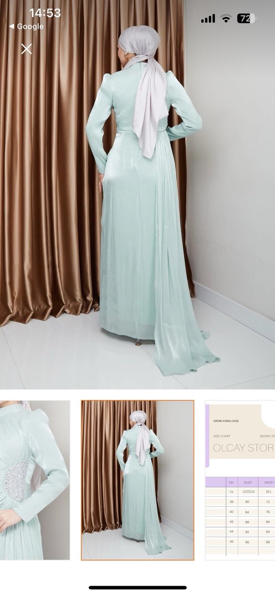 Turkuaz Drapeli Uzun Abiye Elbise - Görsel 5
