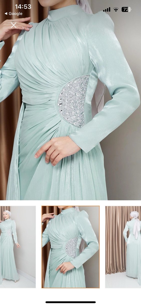 Turkuaz Drapeli Uzun Abiye Elbise - Görsel 4