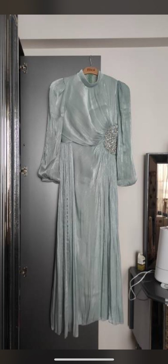 Turkuaz Drapeli Uzun Abiye Elbise - Görsel 2