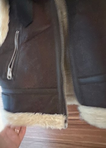 Zara Zara Kürk Detaylı Kahverengi Deri Kolsuz Biker Yelek