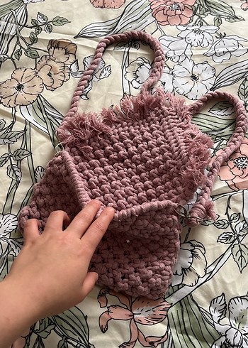 Diğer Püsküllü Pembe Örgü Bohem Çanta
