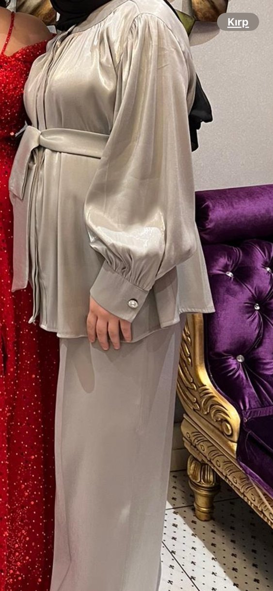 Gri Saten Midi Hamile Bluzu, Drapeli, Halter Yaka - Görsel 3