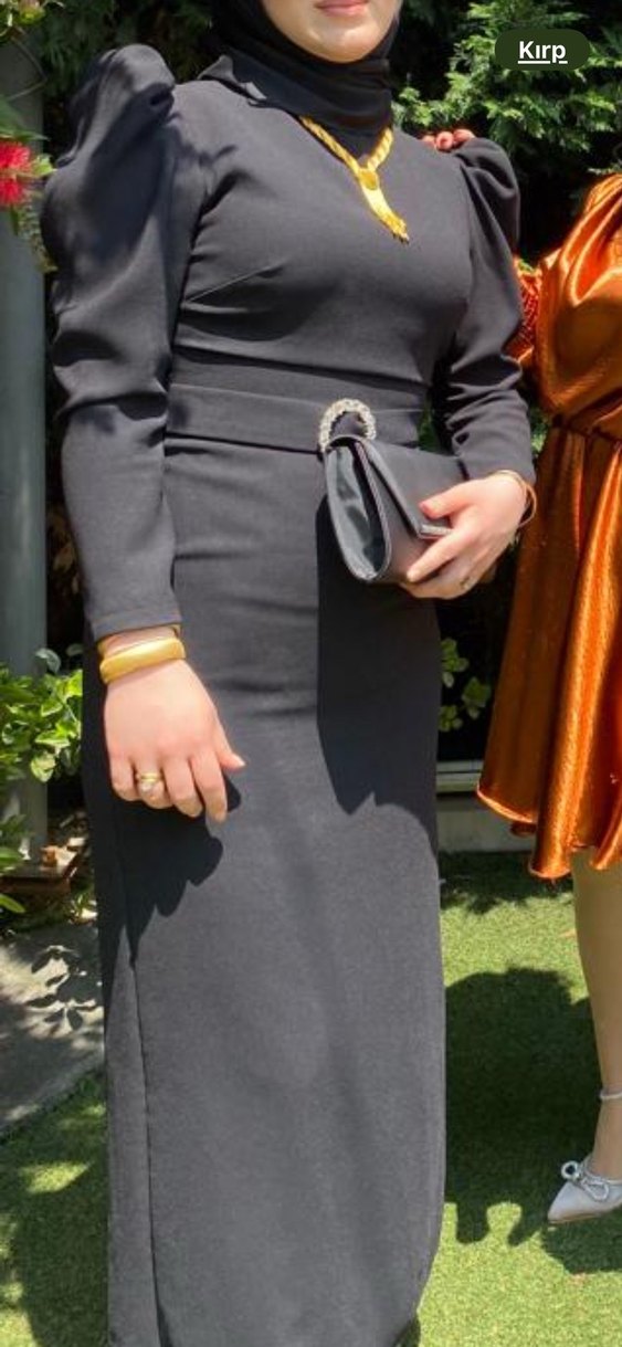 Kemerli Siyah Uzun Kollu Uzun Elbise - Görsel 3