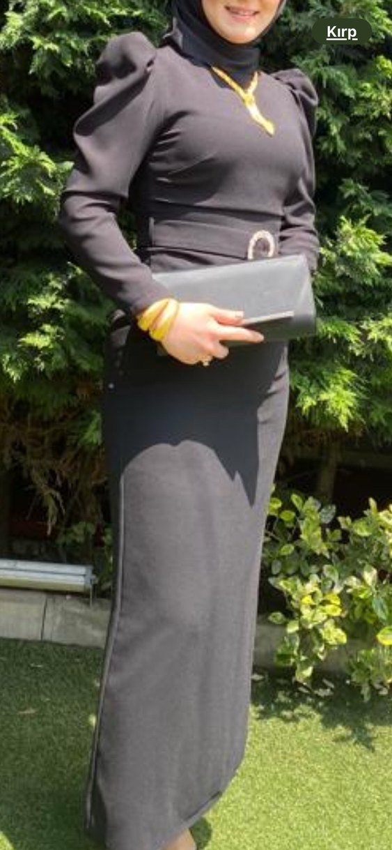 Kemerli Siyah Uzun Kollu Uzun Elbise - Görsel 4