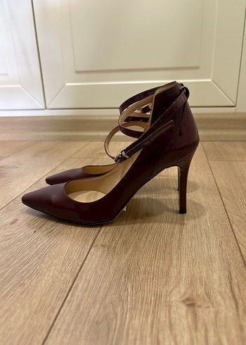 Bordo Deri Tokalı Stiletto Topuklu Kadın Ayakkabı - Görsel 3