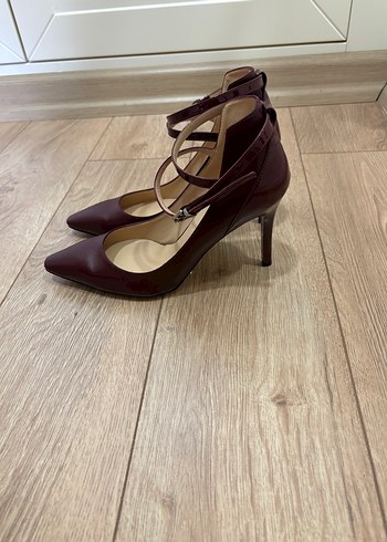Bordo Deri Tokalı Stiletto Topuklu Kadın Ayakkabı - Görsel 2