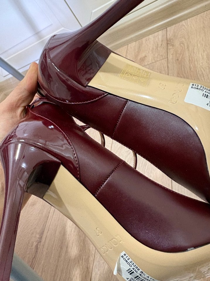 Bordo Deri Tokalı Stiletto Topuklu Kadın Ayakkabı - Görsel 5