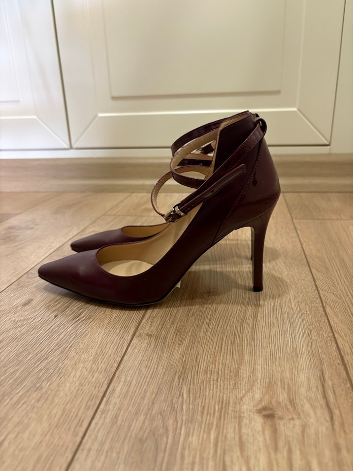 Bordo Deri Tokalı Stiletto Topuklu Kadın Ayakkabı - Görsel 3