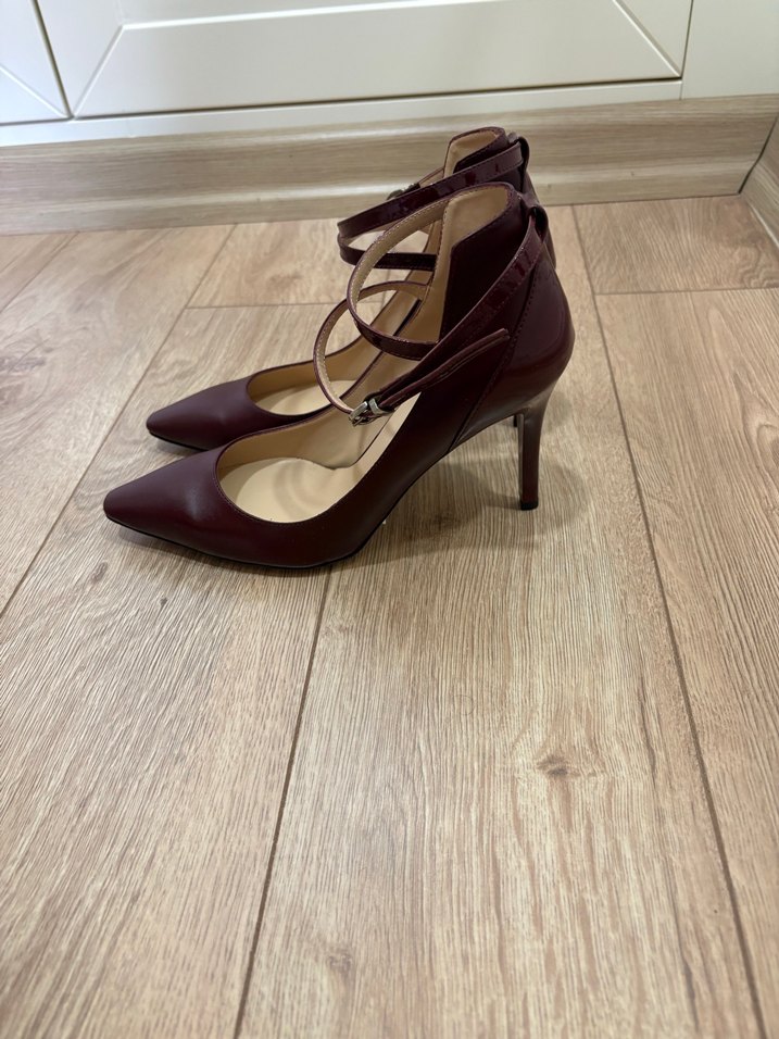 Bordo Deri Tokalı Stiletto Topuklu Kadın Ayakkabı - Görsel 2