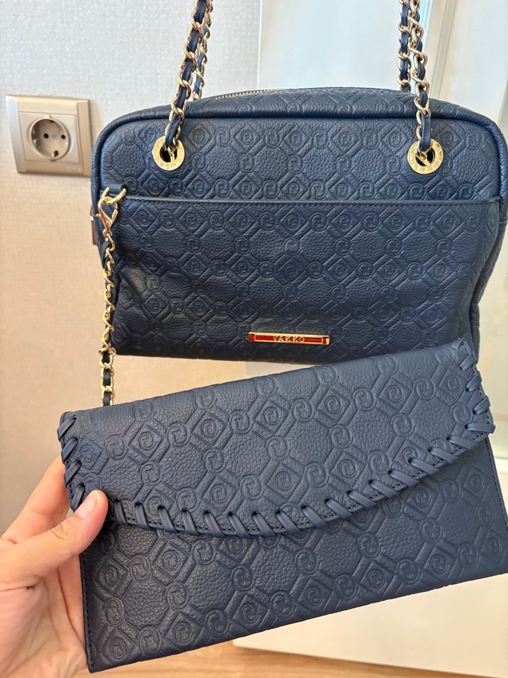 Zincir Detaylı Lacivert Deri Kadın Çanta - Görsel 2