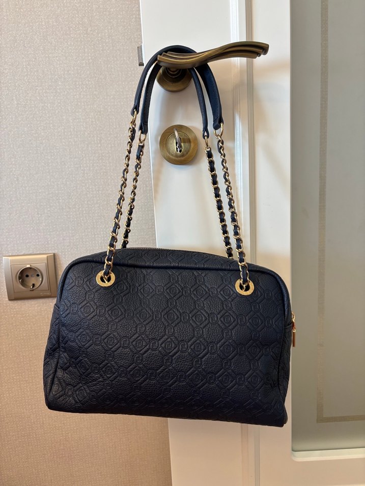 Zincir Detaylı Lacivert Deri Kadın Çanta - Görsel 3
