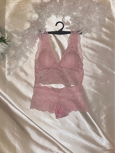 m Beden pembe Renk Dantelli bralette takım
