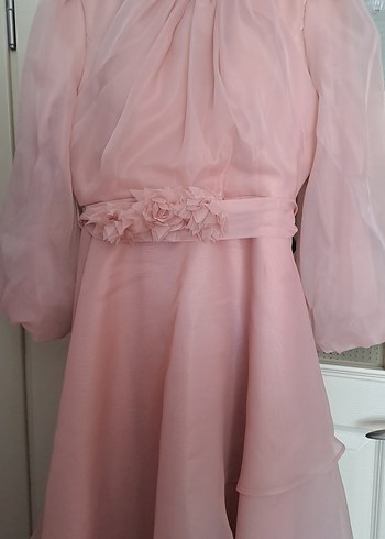 Pembe Uzun Kollu Tesettür Abiye