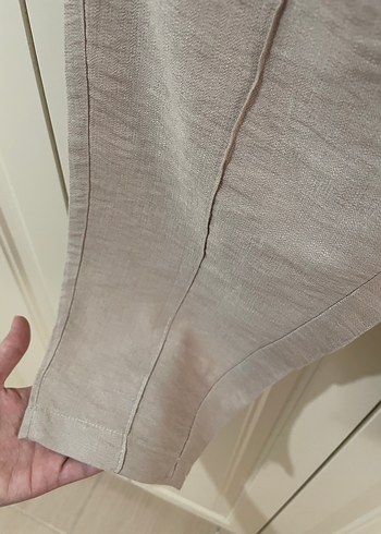 LC Waikiki Kadın Bej Keten Kemerli Bol Kesim Pantolon