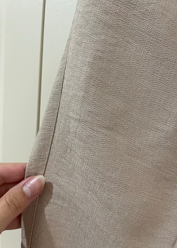 36 Beden camel Renk Kadın Bej Keten Kemerli Bol Kesim Pantolon