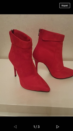 Shoe Tek Kırmızı ince topuklu bot 